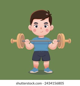 Weight lifter Hercules,Kids Vector Fairy tales characters.