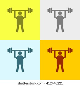 Weight Lifter Icon on Four Different Backgrounds. Eps-10.