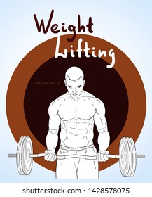Weight Lifter man with relief muscles lifting heavy weight.