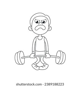 Weight lifter. Outline style vector illustration