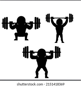 weight lifter silhouettes, Isolated On White Background. black and white illustration