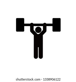 Weight Lifter Vector Icon On White Background. Bodybuilder Symbol. Sports Concept. Healthy Fitness Life Sign. Strong Man. Dumbbells. Athlete. Muscle Exercising. Flat Simple Graphic Illustration.