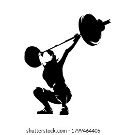 Weight lifter woman, abstract isolated vector silhouette. Strong people