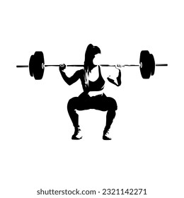 Weight lifter woman, abstract isolated vector silhouette on white background