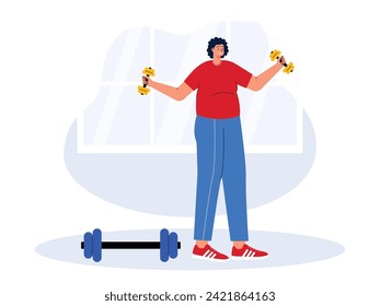 Weight lifting activity to build a good body, weight loss vector illustration.