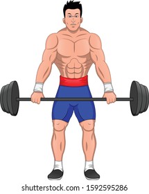 Weight lifting. Athlete with big barbell