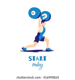 Weight Lifting athlete and motivational slogan. Try try try. Squat and jerk. Colorful symbol