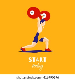 Weight Lifting athlete and motivational slogan. Try try try. Squat and jerk. Colorful symbol