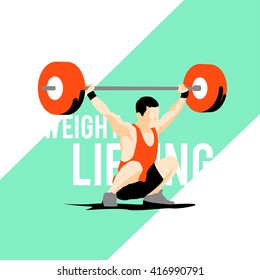 Weight Lifting athlete on diagonal background. Snatch. Colorful symbol