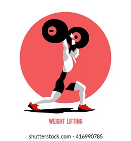 Weight Lifting athlete. Squat and jerk. Colorful symbol