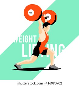 Weight Lifting athlete. Squat and jerk. Colorful symbol