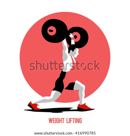 Weight Lifting athlete. Squat and jerk. Colorful symbol