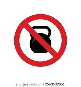 Weight lifting banned, Label no workout, caution heavy sport with barbell, vector illustration