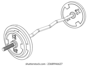 Weight lifting bar curved. Gym equipment on white background vector illustration. Different fitness equipment for muscle building. Workout and training concept.