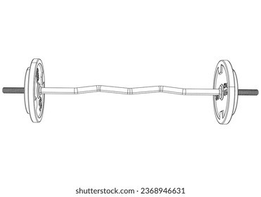 Weight lifting bar curved. Gym equipment on white background vector illustration. Different fitness equipment for muscle building. Workout and training concept.