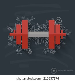 Weight lifting concept design on blackboard background,clean vector