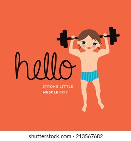 Levantamiento de peso diseño de postales de tipo vintage de la ilustración del niño en el vector