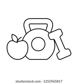 weight lifting dumbbell with apple fresh fruit