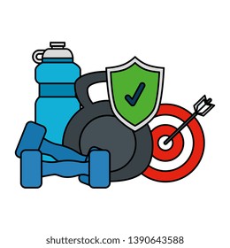 weight lifting dumbbell and healthy icons