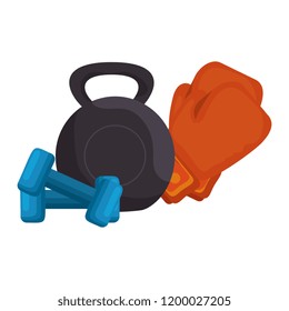weight lifting dumbbells with boxing gloves