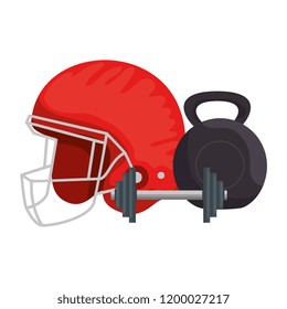 weight lifting dumbbells and helmet rugby