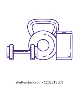 weight lifting dumbbells with smartphone