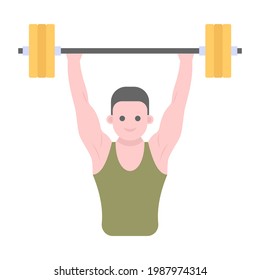 Weight lifting flat vector, bodybuilder holding dumbbells 