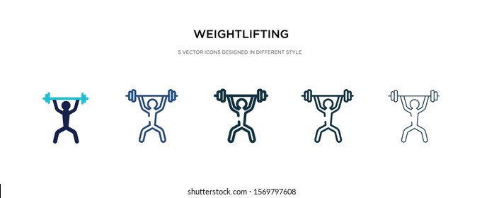 weight lifting icon in different style vector illustration. two colored and black weight lifting vector icons designed in filled, outline, line and stroke style can be used for web, mobile, ui