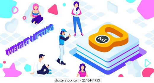 Weight lifting isometric design icon. Vector web illustration. 3d colorful concept