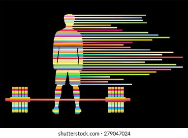 Weight lifting man abstract vector background concept made of stripes