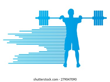 Weight lifting man abstract vector background concept made of stripes