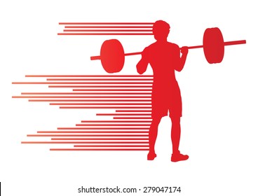 Weight lifting man abstract vector background concept made of stripes