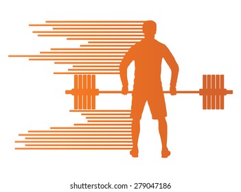 Weight lifting man abstract vector background concept made of stripes