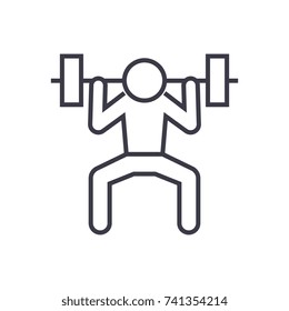 weight lifting man linear icon, sign, symbol, vector on isolated background