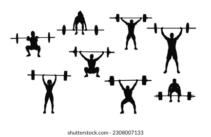 Weight lifting, man and woman lifting barbells