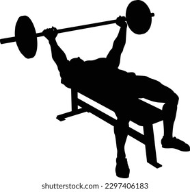 A weight lifting muscle man or bodybuilder weightlifting weights in silhouette