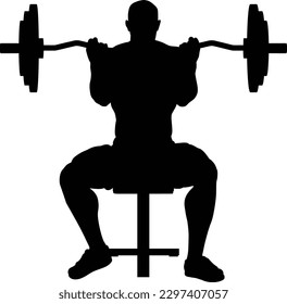 A weight lifting muscle man or bodybuilder weightlifting weights in silhouette