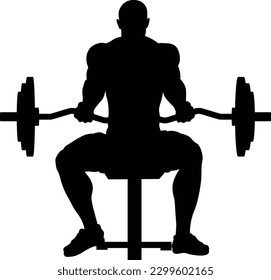 A weight lifting muscle man or bodybuilder weightlifting weights in silhouette