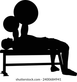 A weight lifting muscle man or bodybuilder weightlifting weights in silhouette