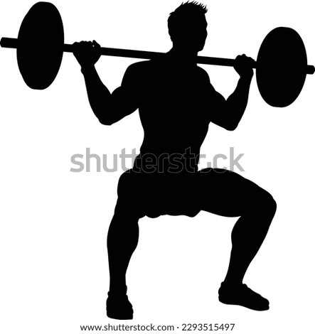 A weight lifting muscle man or bodybuilder weightlifting weights in silhouette