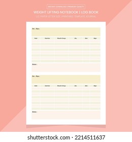 Weight Lifting Notebook | Weight Lifting Log | Weight Lifting Notes | Weight Lifting Diary Printable Template