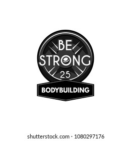 Weight lifting powerlifting plate. Bodybuilding logo label. Barbell disk. Vector illustration