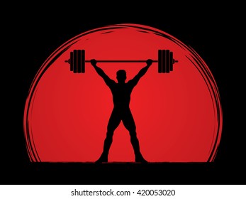 Weight Lifting Silhouette Designed On Sunset Stock Vector (Royalty Free ...