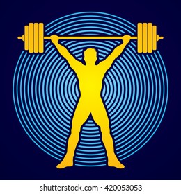 Weight Lifting silhouette, designed on circle light background graphic vector.