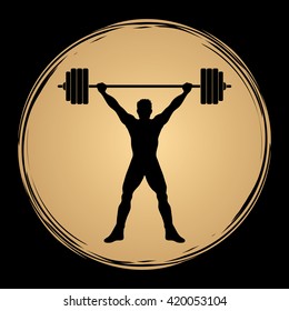 Weight Lifting silhouette, designed on grunge circle background graphic vector.