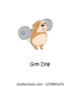 Weight lifting. Vector illustration with cute training dog - Vector