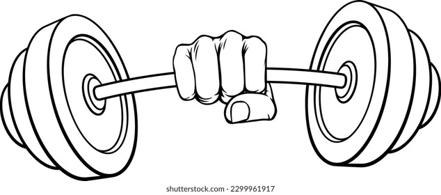 A weight lifting or weightlifting fist hand holding a heavy barbell or dumbbell concept.