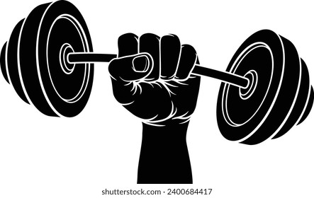 A weight lifting or weightlifting fist hand holding a heavy barbell or dumbbell concept.