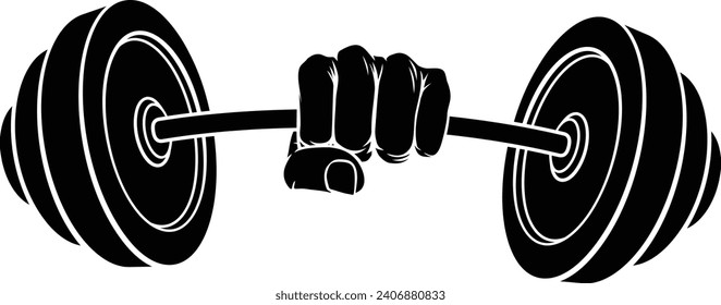 A weight lifting or weightlifting fist hand holding a heavy barbell or dumbbell concept.