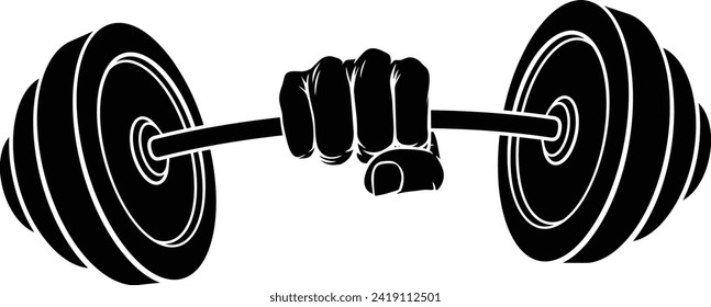 A weight lifting or weightlifting fist hand holding a heavy barbell or dumbbell concept.